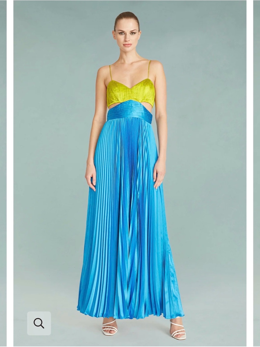 AMUR ELODIE Pleated Maxi Dress in Lime & Aqua SZ 4